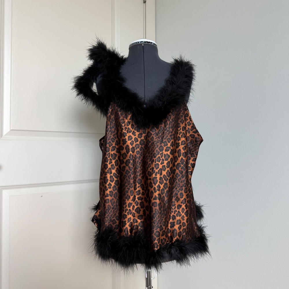 Vintage Y2K Leopard and Fur Slip Dress